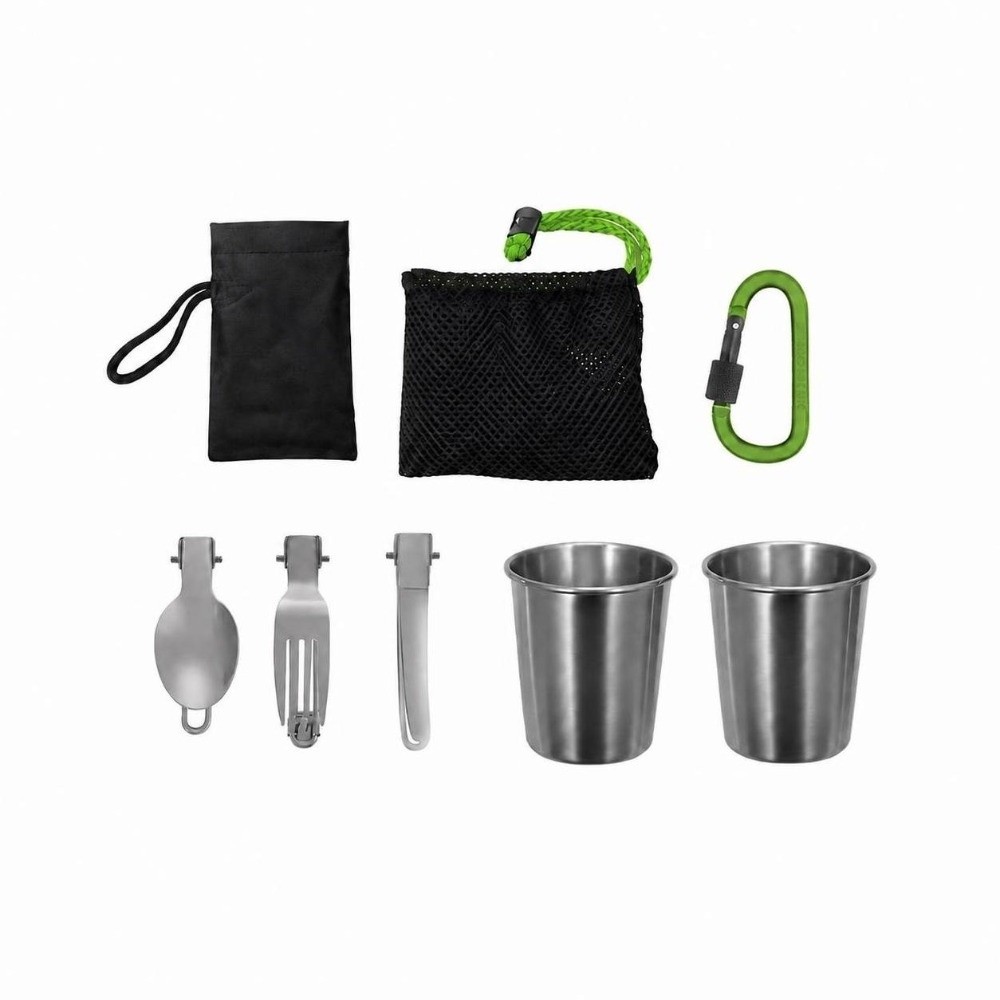 Camping Cooking Set Compact - 10 Pcs Stackable Cookware Set Compact
