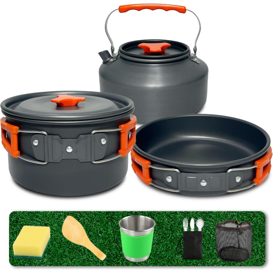 Camping Hiking Cooking - Camping Cookware Set: 35oz Non-Stick Pot