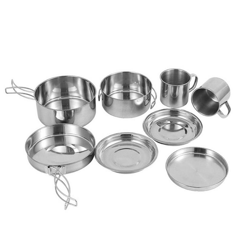 8pcs/set Stainless Steel Outdo - đánh giá và giá Camping Cooking Kits
