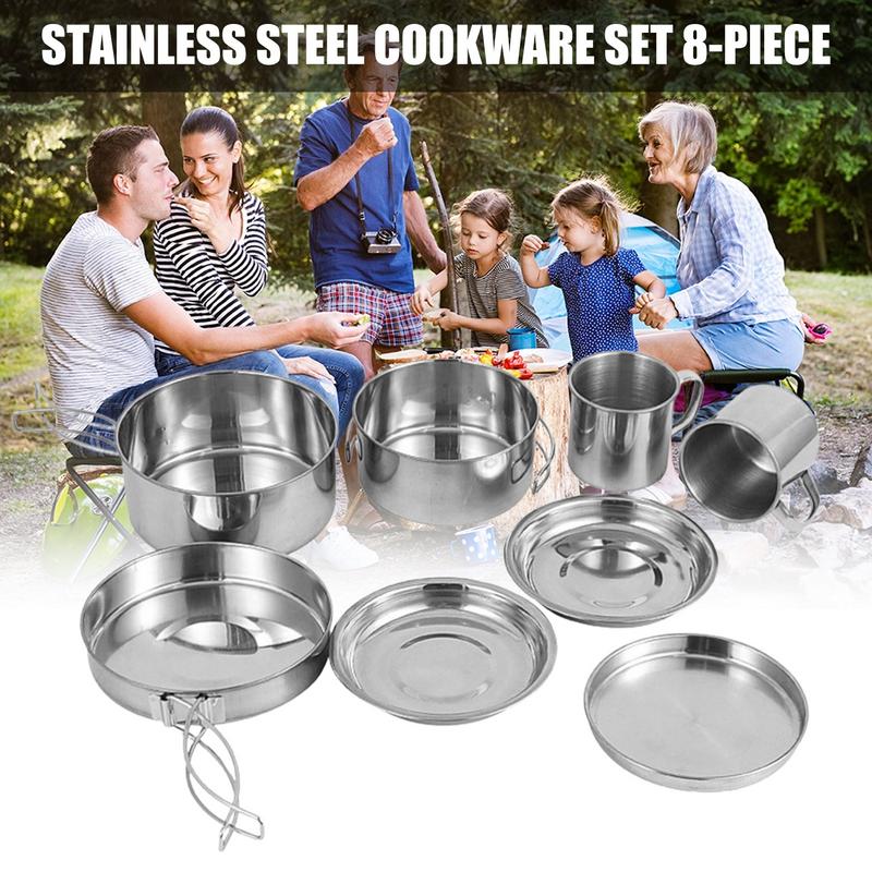 8pcs/set Stainless Steel Outdo - đánh giá và giá Camping Cooking Kits