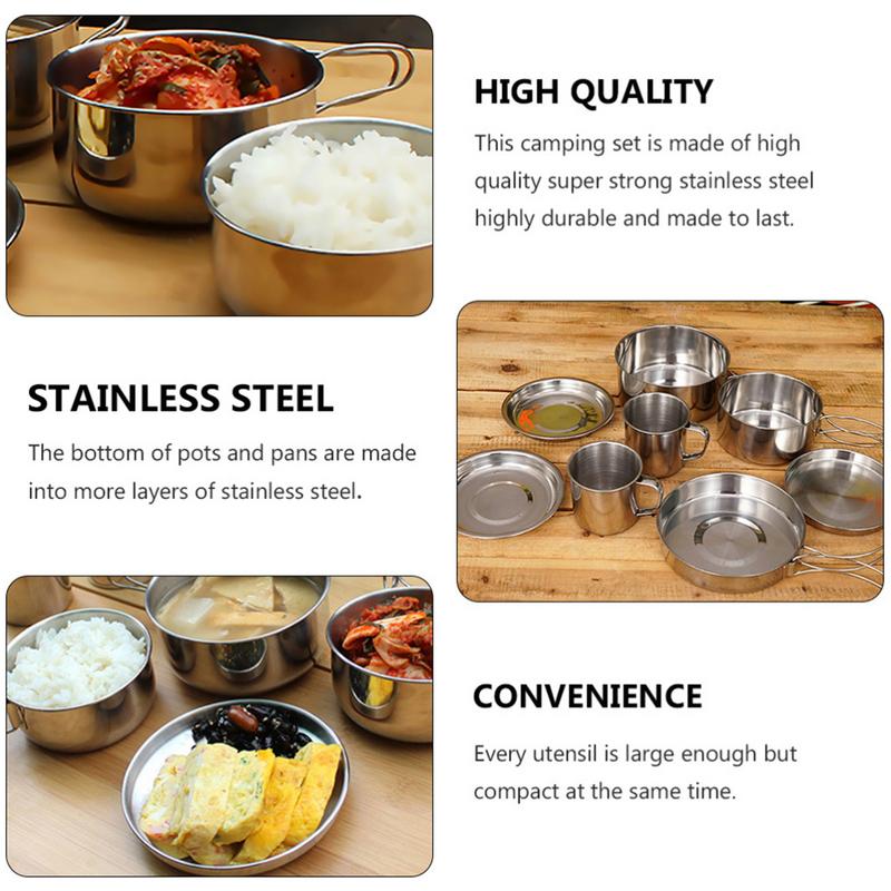 8pcs/set Stainless Steel Outdo - đánh giá và giá Camping Cooking Kits