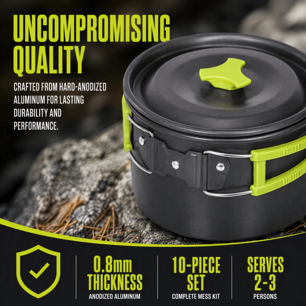 10 Pcs Stackable Cookware Set  - đánh giá và giá Camping Cooking Set Compact