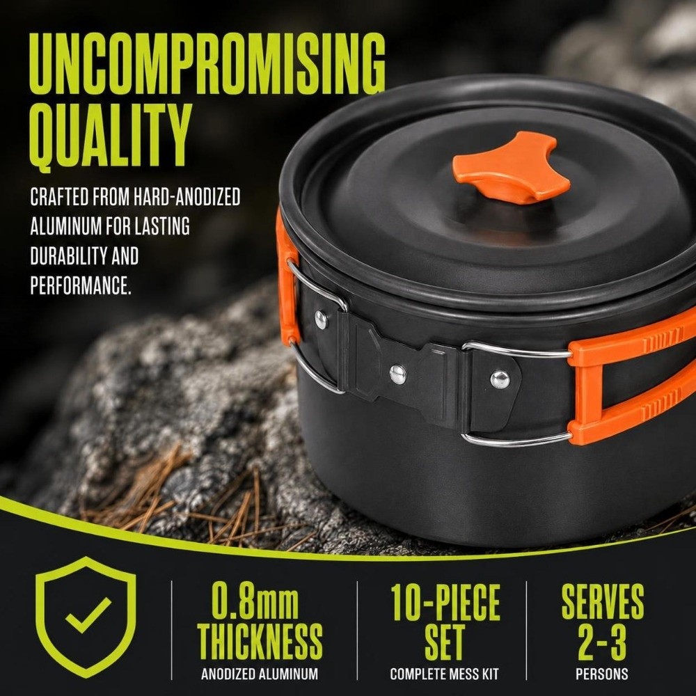 10 Pcs Stackable Cookware Set  - đánh giá và giá Camping Cooking Set Compact
