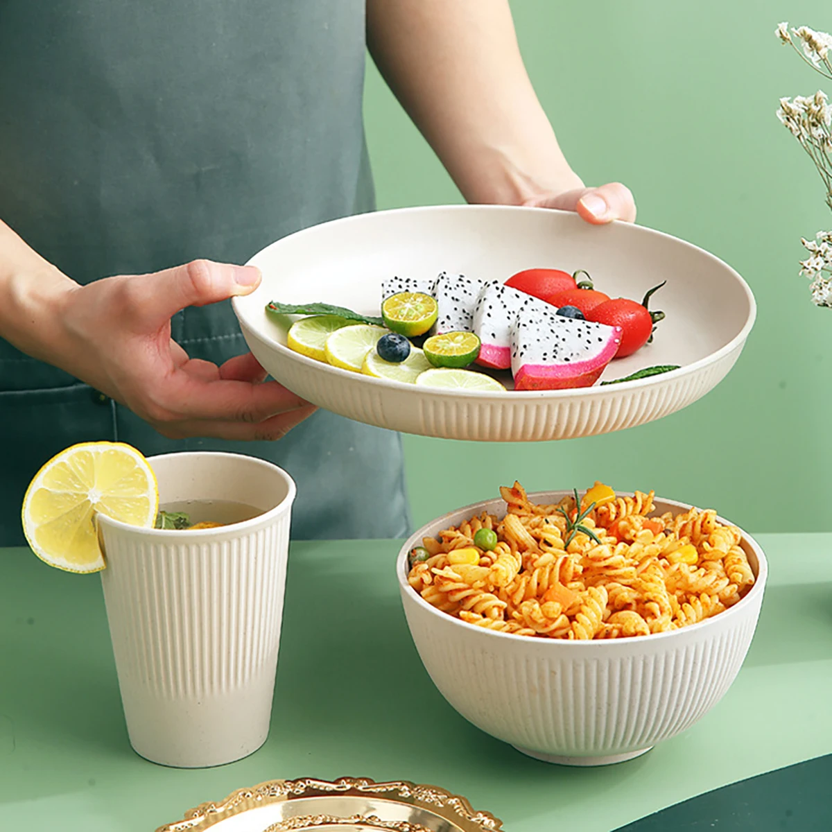 16Pcs Wheat Straw Tablewar Set - đánh giá và giá Camping Cooking And Eating Set